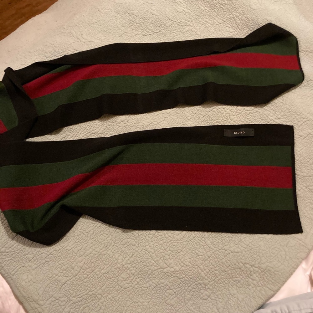 Gucci Black, Green, and Red Striped Scarf
